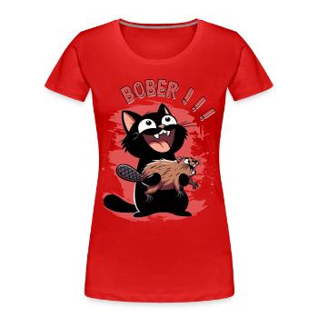 Hyper-Katze ruft „Bober!!!“ – Tierischer Ausraster - Frauen Premium Bio T-Shirt - Rot - Vorne - Mia (176cm)
