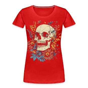 Vintage Schädel mit Wildblumen - Frauen Premium Bio T-Shirt - Rot - Vorne - Mia (176cm)