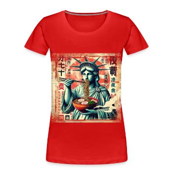 Ramen Statue de la Liberté Grunge Poster Style - T-shirt bio Premium Femme - rouge - Devant - Mia (176cm)