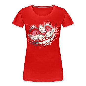 Verrücktes Grinsekatzen-Gesicht – Dark Art Style - Frauen Premium Bio T-Shirt - Rot - Vorne - Mia (176cm)
