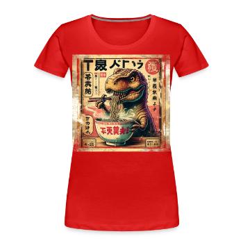 Ramen T Rex Dinosaure Grunge Poster Style - T-shirt bio Premium Femme - rouge - Devant - Mia (176cm)