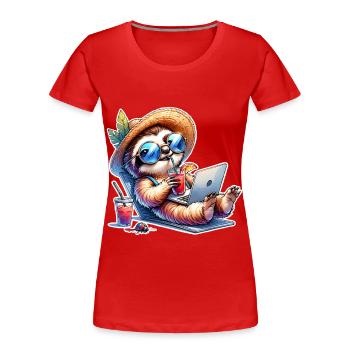 Faultier Laptop Cocktail Arbeit - Frauen Premium Bio T-Shirt - Rot - Vorne - Mia (176cm)