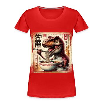 Ramen T Rex Dinosaure Grunge Poster Style - T-shirt bio Premium Femme - rouge - Devant - Mia (176cm)