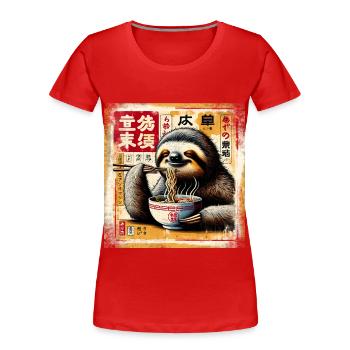 paresseux Ramen Grunge Poster Style - T-shirt bio Premium Femme - rouge - Devant - Mia (176cm)