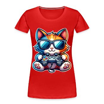 Cat Gaming Gamer - T-shirt bio Premium Femme - rouge - Devant - Mia (176cm)
