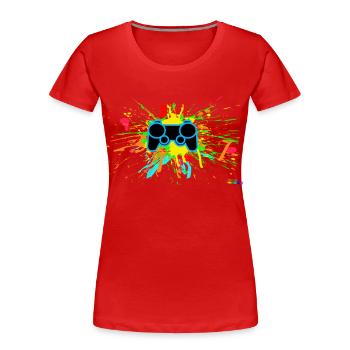 Controller-Splatter-Gamer - Frauen Premium Bio T-Shirt - Rot - Vorne - Mia (176cm)