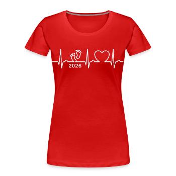 Courbe ECG - Courbe cardiaque - Bébé 2026 - Grossesse - T-shirt bio Premium Femme - rouge - Devant - Mia (176cm)