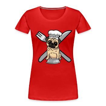 Mops Leben Hund Hunde hungrig kochen - Frauen Premium Bio T-Shirt - Rot - Vorne - Mia (176cm)