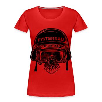Pistensau Totenkopf Abfahrt Ski Urlaub - Frauen Premium Bio T-Shirt - Rot - Vorne - Mia (176cm)
