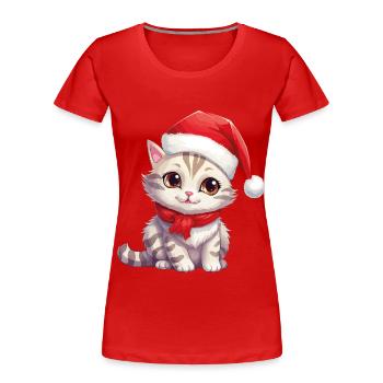 Chat Noël Chat De Noël Mignon Joyeux Catmas - T-shirt bio Premium Femme - rouge - Devant - Mia (176cm)