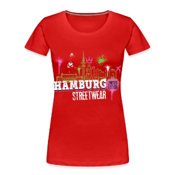 Hamburg Skyline Stadt Deutschland Graffiti - Frauen Premium Bio T-Shirt - Rot - Vorne - Mia (176cm)