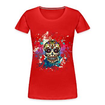 Mexican Sugar Skull - Day of the Dead - Women's Premium Organic T-Shirt - red - Front - Mia (176cm)