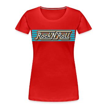 Logo typographique rétro Rock 'N' Roll - T-shirt bio Premium Femme - rouge - Devant - Mia (176cm)