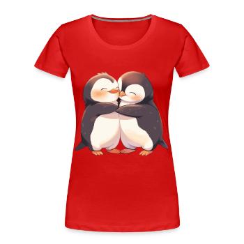 Pinguin Herz Liebe Süß Umarmung Pinguinliebe - Frauen Premium Bio T-Shirt - Rot - Vorne - Mia (176cm)