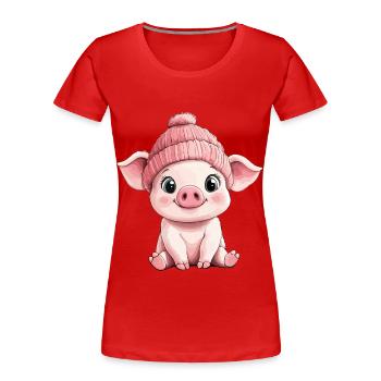 Schwein Süß Niedlich Baby Kinder Tier Cartoon - Frauen Premium Bio T-Shirt - Rot - Vorne - Mia (176cm)