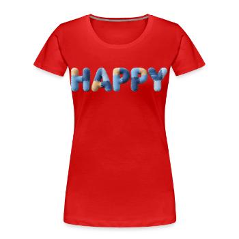 Lettres en tissu heureux Bleu beige raccommodé - T-shirt bio Premium Femme - rouge - Devant - Mia (176cm)