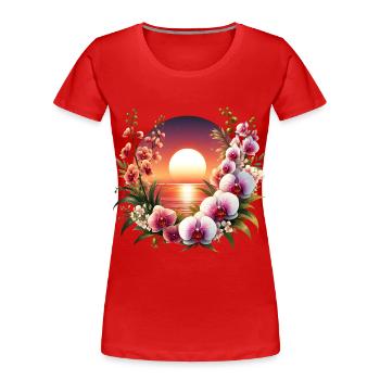 Orchideen-Sonnenuntergang - Frauen Premium Bio T-Shirt - Rot - Vorne - Mia (176cm)