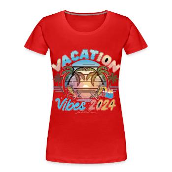 Vacation Vibes 2024 Sunset Palms and Beach - Frauen Premium Bio T-Shirt - Rot - Vorne - Mia (176cm)