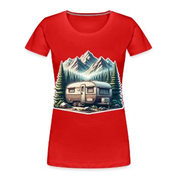 Camping Wohnwagen - Frauen Premium Bio T-Shirt - Rot - Vorne - Mia (176cm)