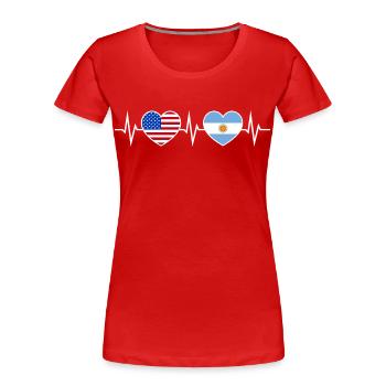 Argentine USA Heartbeat Amour Amitié - T-shirt bio Premium Femme - rouge - Devant - Mia (176cm)