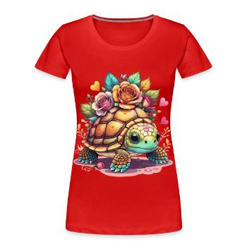 Süße Schildkröte zwischen den Rosen - Frauen Premium Bio T-Shirt - Rot - Vorne - Mia (176cm)
