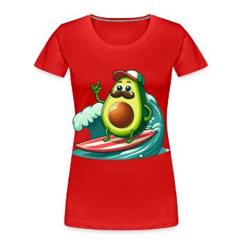 Surfende Avocado mit Schnurrbart - Frauen Premium Bio T-Shirt - Rot - Vorne - Mia (176cm)