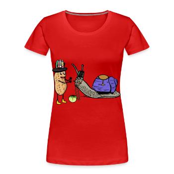 Escargots de cacahuètes Cheval Renner Chevaux de course - T-shirt bio Premium Femme - rouge - Devant - Mia (176cm)