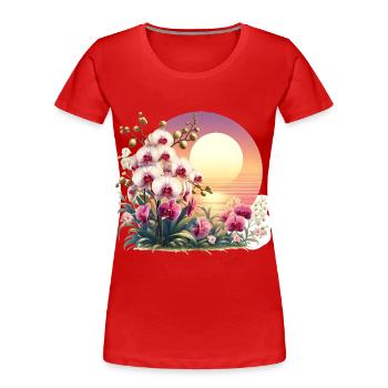 Orchideen-Sonnenuntergang - Frauen Premium Bio T-Shirt - Rot - Vorne - Mia (176cm)