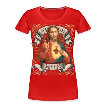 Jésus vintage, Jésus-Christ, Sacré-Cœur - T-shirt bio Premium Femme - rouge - Devant - Mia (176cm)