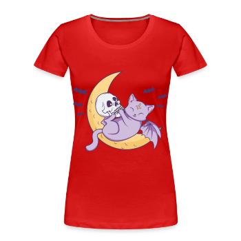 Kawaii Pastell Goth Mond Gothic Katze Halloween - Frauen Premium Bio T-Shirt - Rot - Vorne - Mia (176cm)