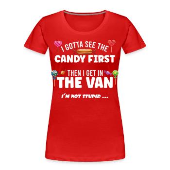Sweets first then in the van Halloween - Women's Premium Organic T-Shirt - red - Front - Mia (176cm)