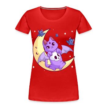 Kawaii Pastell Goth Mond Gothic Katze Halloween - Frauen Premium Bio T-Shirt - Rot - Vorne - Mia (176cm)
