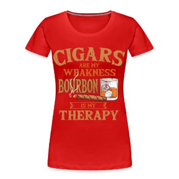 Cigares Bourbon Fumeur Whisky Buveur - T-shirt bio Premium Femme - rouge - Devant - Mia (176cm)