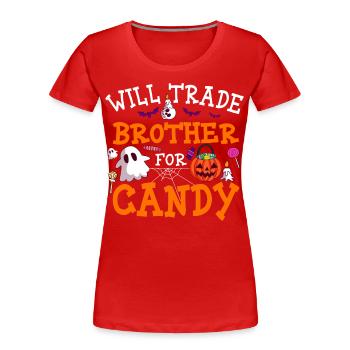 Swap Brother For Candy Pumpkin Halloween - Women's Premium Organic T-Shirt - red - Front - Mia (176cm)