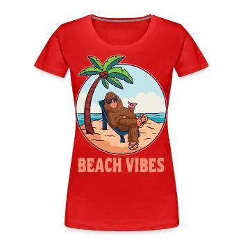 Beach Vibes Bigfoot Summer Holidays Sasquatch - Women's Premium Organic T-Shirt - red - Front - Mia (176cm)