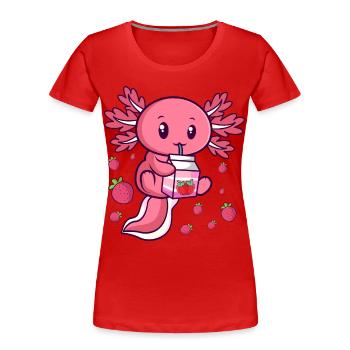 Kawaii Axolotl Strawberry Milk Milkshake Anime - Women's Premium Organic T-Shirt - red - Front - Mia (176cm)