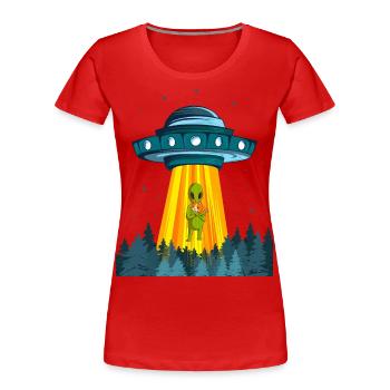Weltraum Alien Raumschiff Katze Ufo Außerirdischer - Frauen Premium Bio T-Shirt - Rot - Vorne - Mia (176cm)