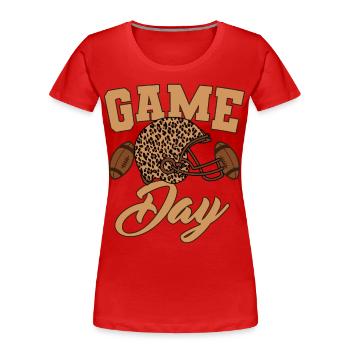 Game Day Football Mom Messy Bun Leopard Mama - Women's Premium Organic T-Shirt - red - Front - Mia (176cm)