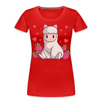 Cute Strawberry Lama No Prob-lama Alpaca Llamas - Women's Premium Organic T-Shirt - red - Front - Mia (176cm)
