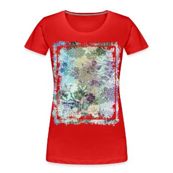 Japanisches Blumenmuster Chrysanthemenkirsche - Frauen Premium Bio T-Shirt - Rot - Vorne - Mia (176cm)