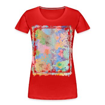 Japanisches Blumenmuster Chrysanthemenkirsche - Frauen Premium Bio T-Shirt - Rot - Vorne - Mia (176cm)