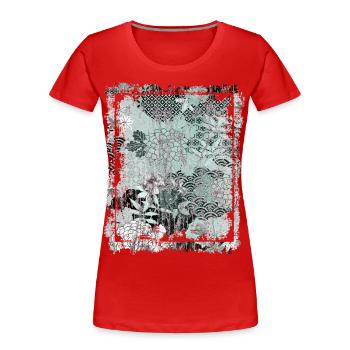 Japanese Floral Pattern Chrysanthemum Cherry - Women's Premium Organic T-Shirt - red - Front - Mia (176cm)