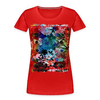 Japanisches Blumenmuster Chrysanthemenkirsche - Frauen Premium Bio T-Shirt - Rot - Vorne - Mia (176cm)