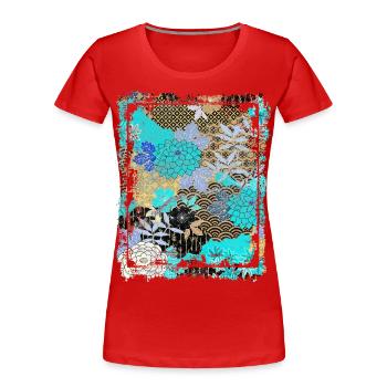 Japanisches Blumenmuster Chrysanthemenkirsche - Frauen Premium Bio T-Shirt - Rot - Vorne - Mia (176cm)