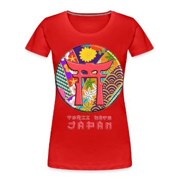 Torii traditionelles japanisches Tor Blumenmuster - Frauen Premium Bio T-Shirt - Rot - Vorne - Mia (176cm)