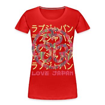 Emblème Symbole Japonais Crest Word Kanji Love - T-shirt bio Premium Femme - rouge - Devant - Mia (176cm)