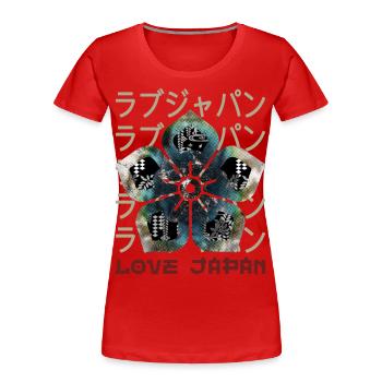 Emblème Symbole Japonais Crest Word Kanji Love - T-shirt bio Premium Femme - rouge - Devant - Mia (176cm)