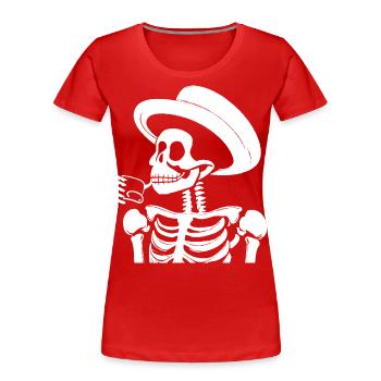 Sarkastisches lustiges Skelett, das Espressokaffee trinkt - Frauen Premium Bio T-Shirt - Rot - Vorne - Mia (176cm)