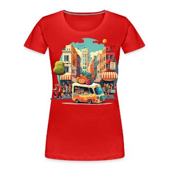 The Vibrant City Market - Women's Premium Organic T-Shirt - red - Front - Mia (176cm)