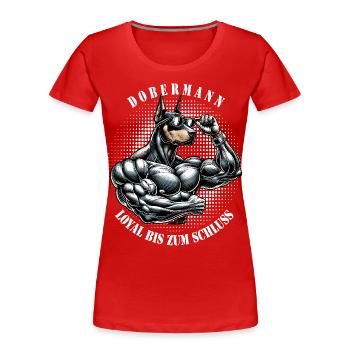 Dobermann loyal bis zum Schluss Muskelhund Shirt - Frauen Premium Bio T-Shirt - Rot - Vorne - Mia (176cm)